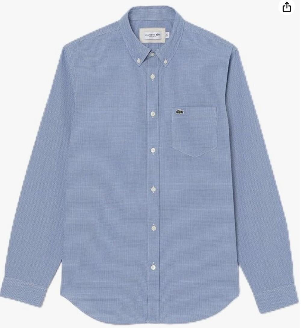 Lacoste Men's Long Sleeve Checked Gingham Button-Down Shirt S Blue